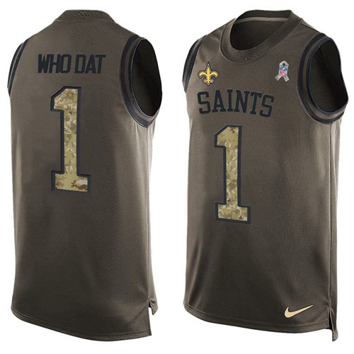 Nike Saints #1 Who Dat Green Men's Stitched NFL Limited Salute To Service Tank Top Jersey - Click Image to Close